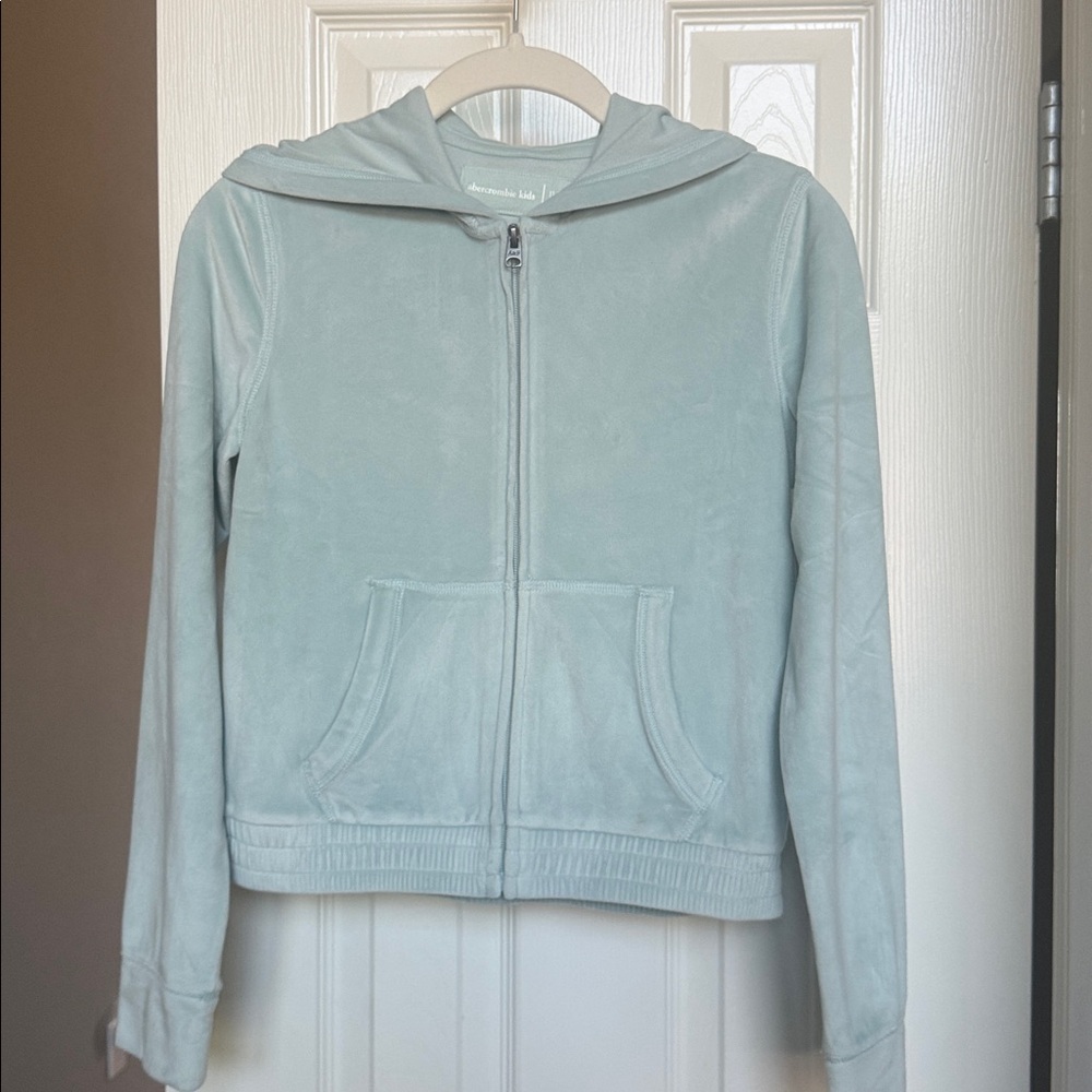 Abercrombie Kids girls velour cropped full-zip light green hoodie size 11/12